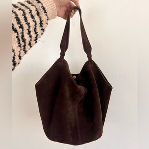 Elegant Brown Suede Minimalist Tote Bag